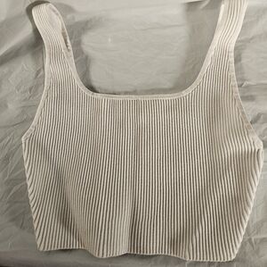 Babaton White Ribbed Knit Cropped Tank Top